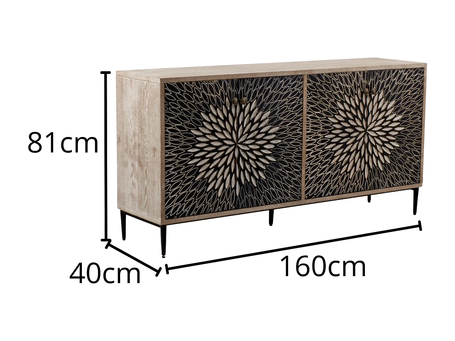 Credenza rettangolare a due ante in legno marrone "Bangkok" stile esotico con design intagliato