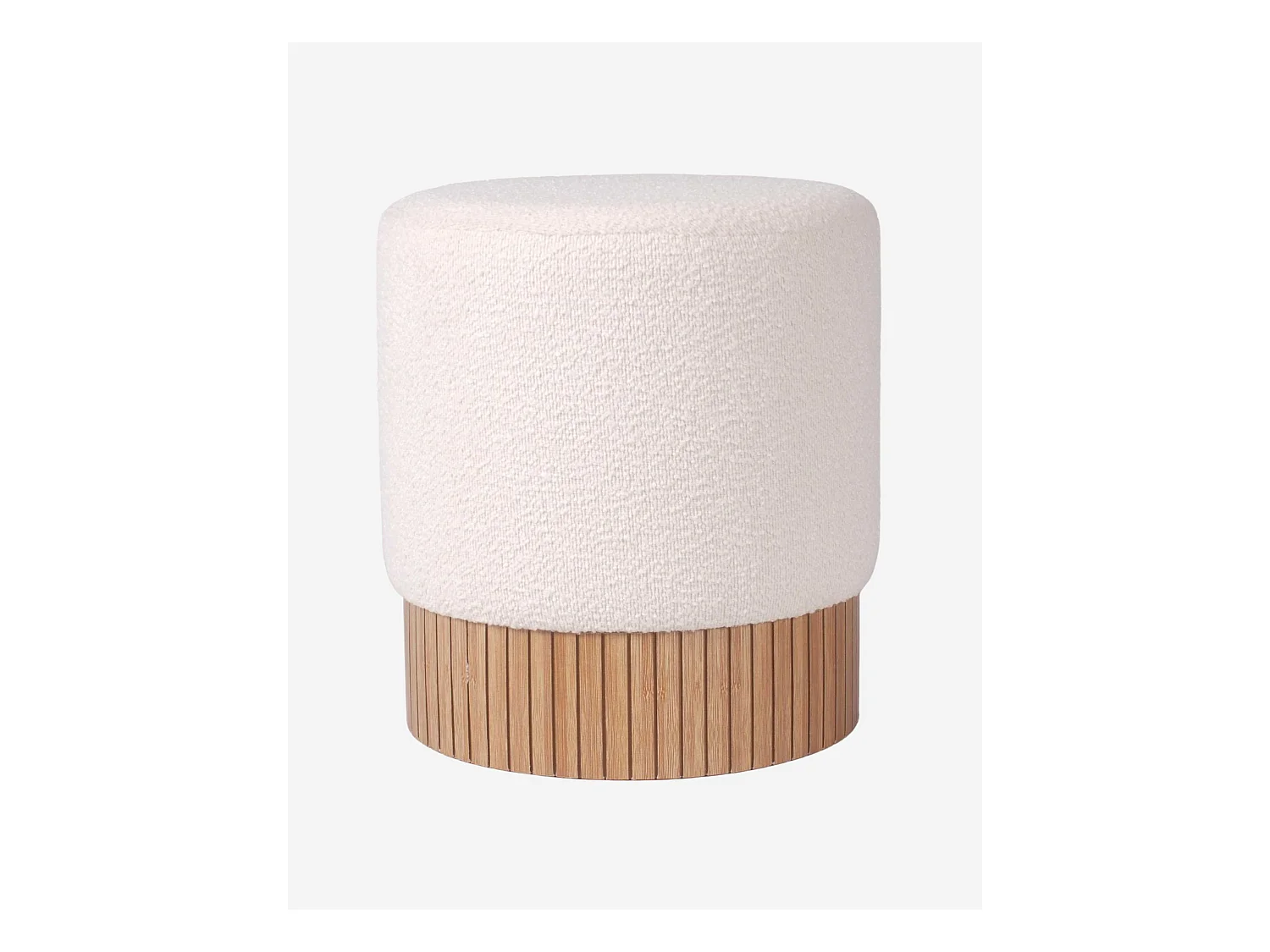 Pouf rotondo in tessuto bouclé crema