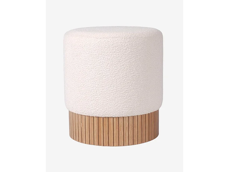 Pouf rotondo in tessuto bouclé crema