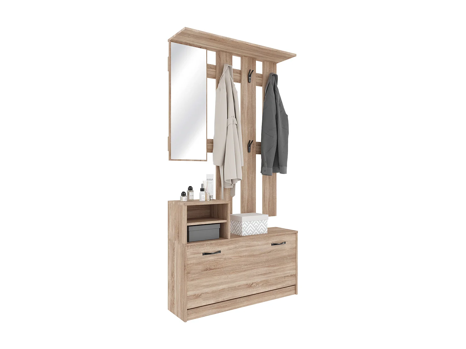 Set Di Mobili Da Ingresso Mobile Corridoio Con Specchio Scarpiera 6 Ganci Appendiabiti Guardaroba Arredo Arredamento Corridoio Entratina 160 x 100 x 24 Cm Rovere