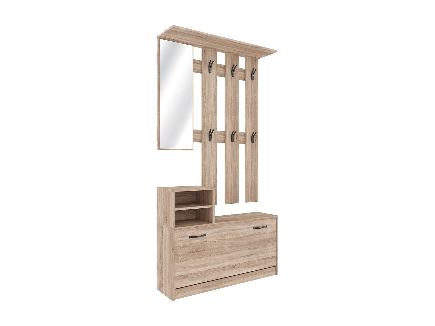 Set Di Mobili Da Ingresso Mobile Corridoio Con Specchio Scarpiera 6 Ganci Appendiabiti Guardaroba Arredo Arredamento Corridoio Entratina 160 x 100 x 24 Cm Rovere