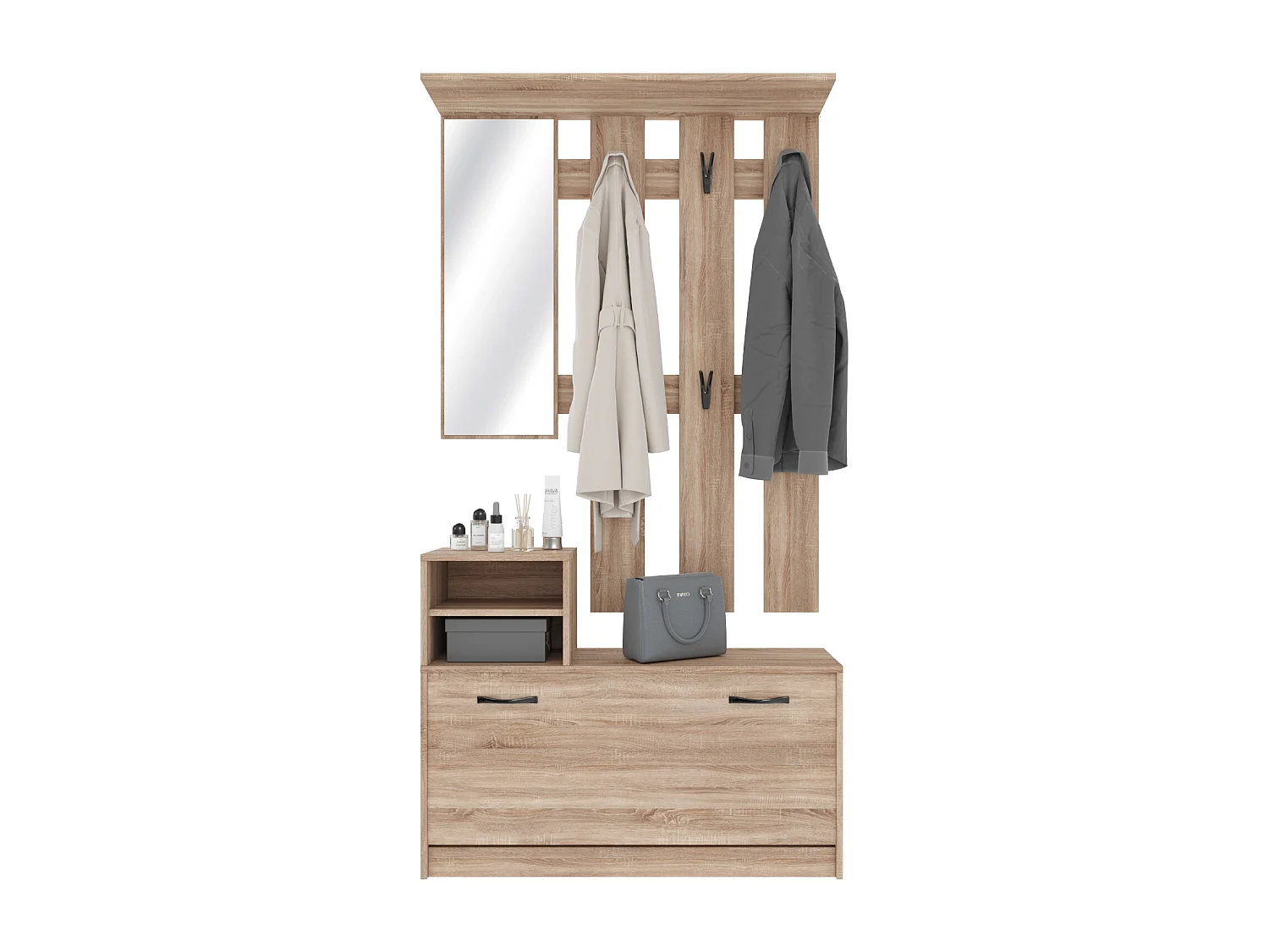 Set Di Mobili Da Ingresso Mobile Corridoio Con Specchio Scarpiera 6 Ganci Appendiabiti Guardaroba Arredo Arredamento Corridoio Entratina 160 x 100 x 24 Cm Rovere