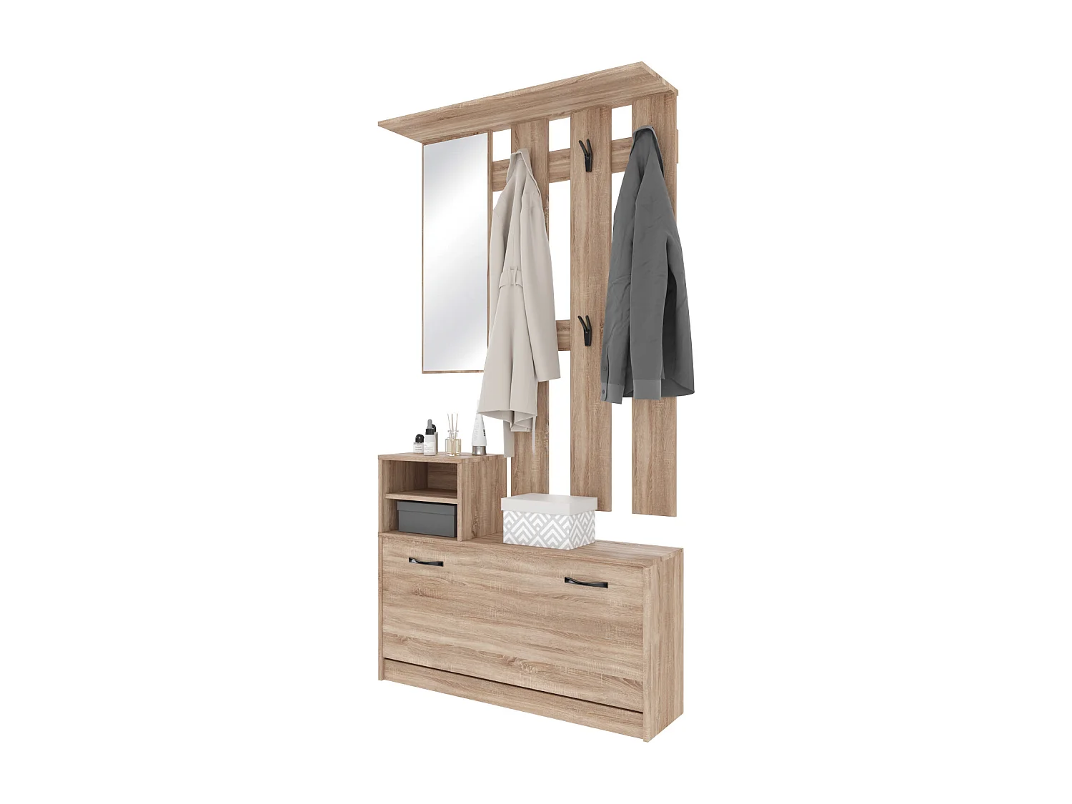 Set Di Mobili Da Ingresso Mobile Corridoio Con Specchio Scarpiera 6 Ganci Appendiabiti Guardaroba Arredo Arredamento Corridoio Entratina 160 x 100 x 24 Cm Rovere