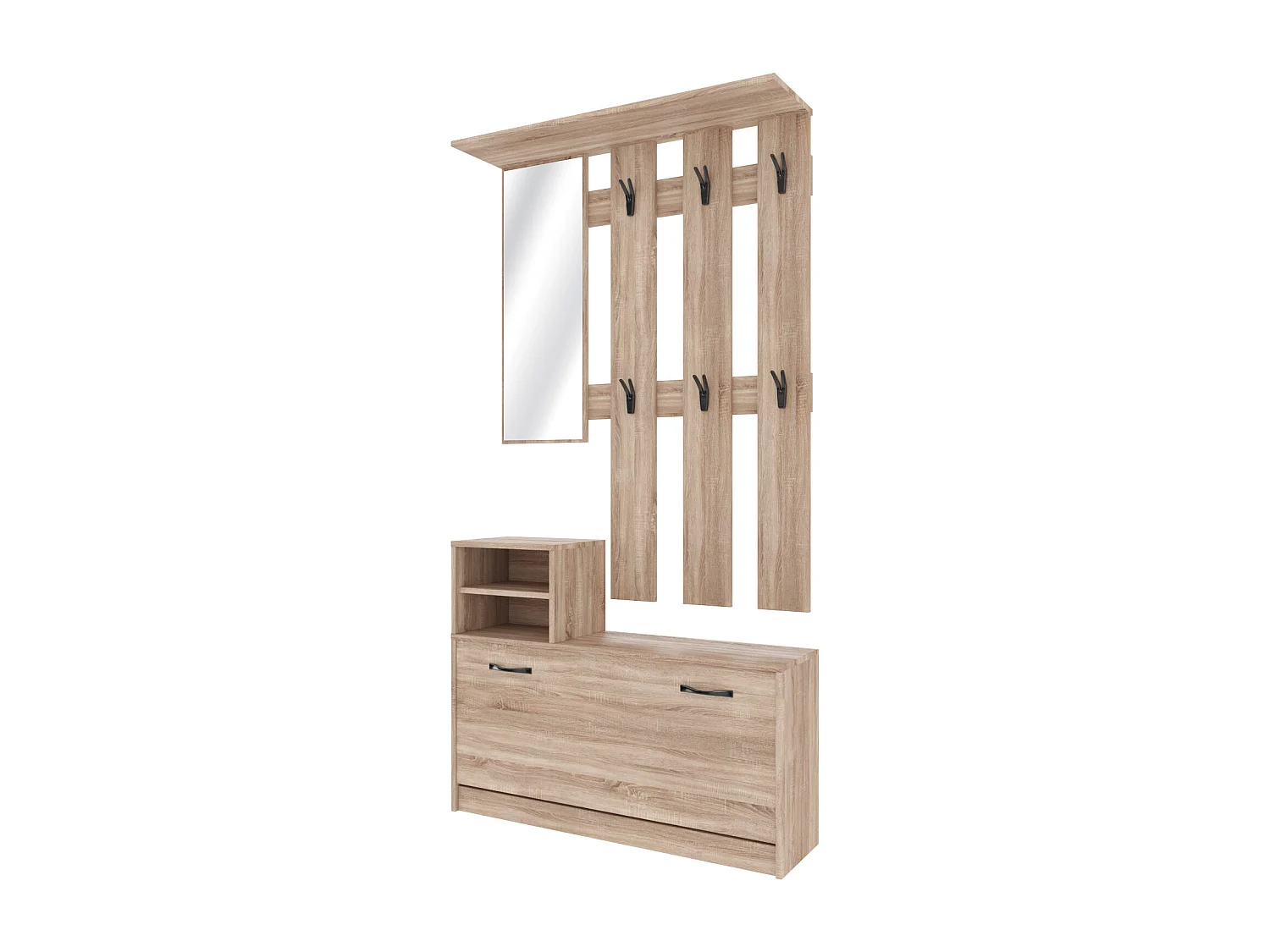 Set Di Mobili Da Ingresso Mobile Corridoio Con Specchio Scarpiera 6 Ganci Appendiabiti Guardaroba Arredo Arredamento Corridoio Entratina 160 x 100 x 24 Cm Rovere