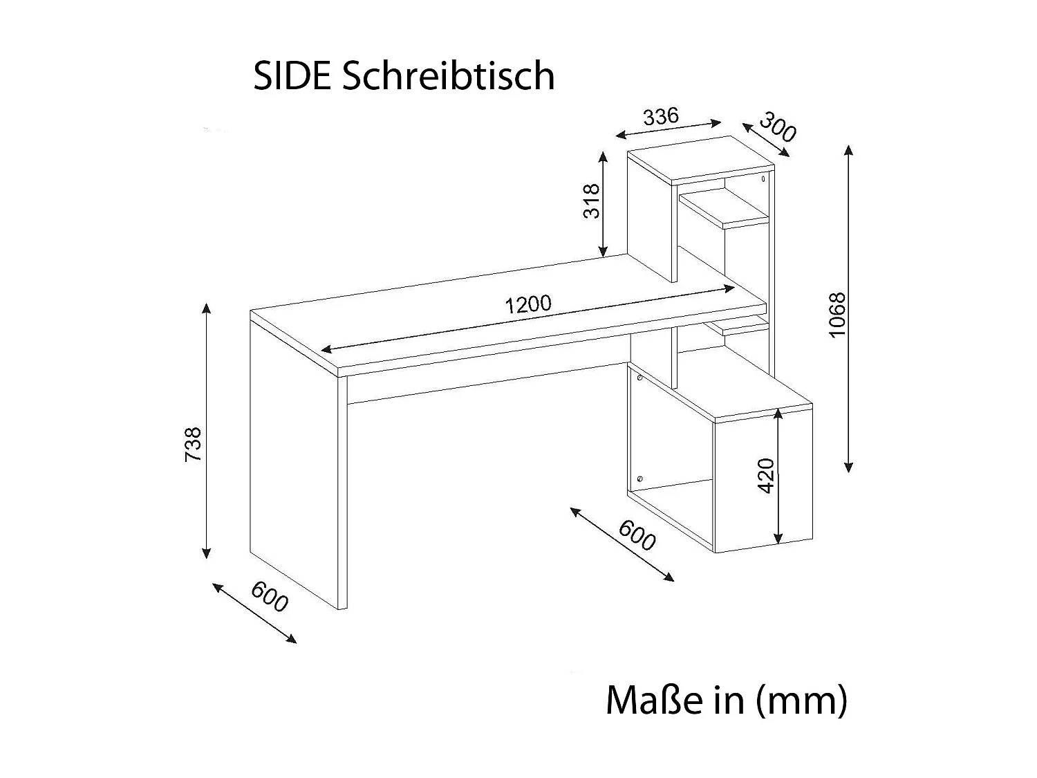 Schreibtisch Side Weiß Walnuss