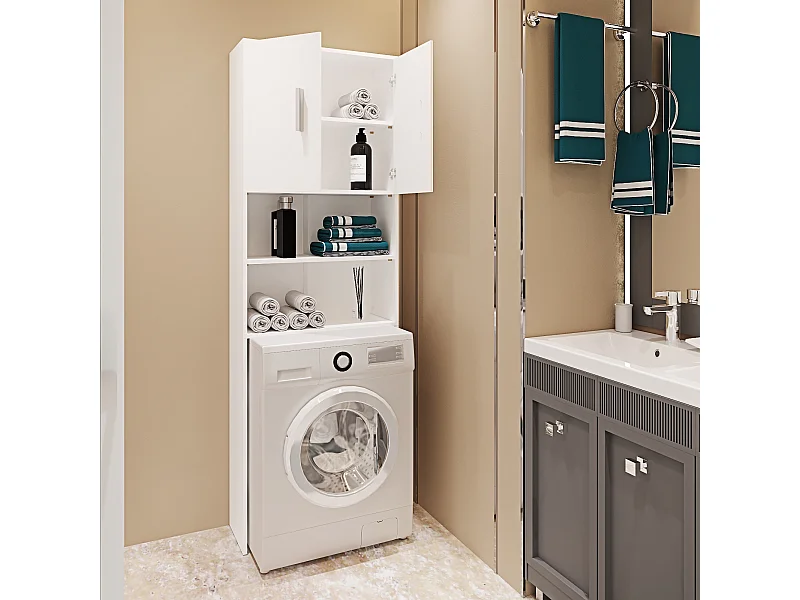 Mobile Sopra Lavatrice Asciugatrice Armadio Mobiletto Bagno Mobili Salvaspazio Armadietto A Colonna Per Lavanderia Coprilavatrice 190x26x64 Cm Bianco