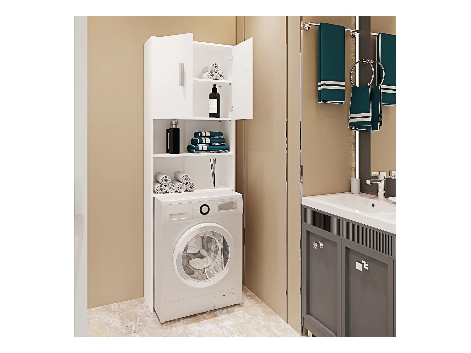 Mobile Sopra Lavatrice Asciugatrice Armadio Mobiletto Bagno Mobili Salvaspazio Armadietto A Colonna Per Lavanderia Coprilavatrice 190x26x64 Cm Bianco