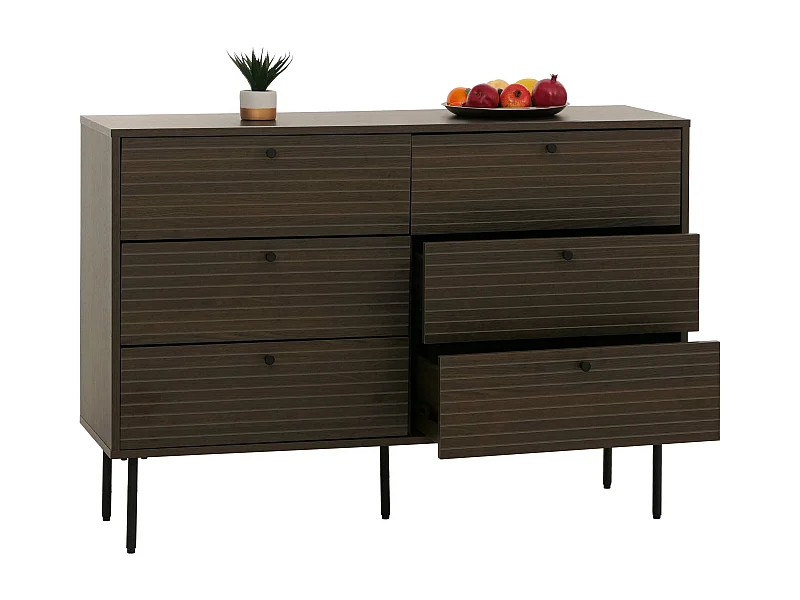 Cassettiera MCW-N78, mobile credenza, 6 cassetti stile scandinavo metallo legno melamina MVG 85x120x40cm ~ marrone scuro