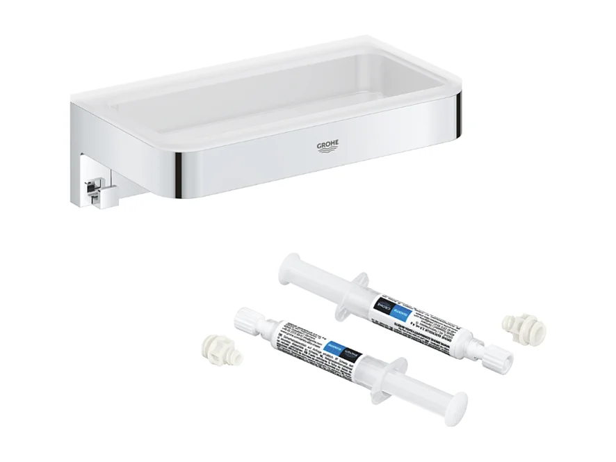 Tablette rectangle GROHE Start Cube + GROHE QuickGlue A2 pour access avec deux platines de fixation