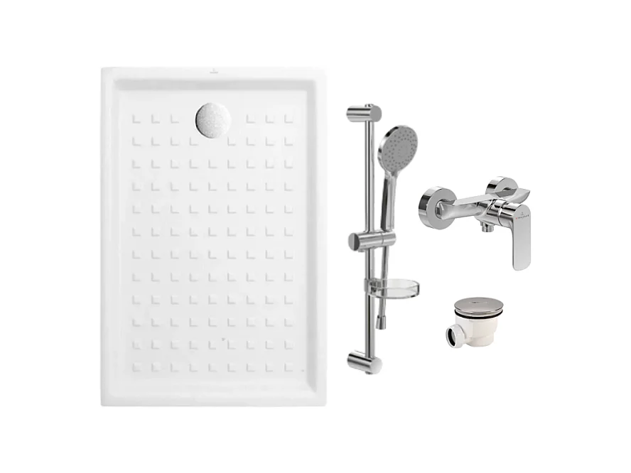 Pack receveur 100 x 80 VILLEROY ET BOCH O .Novo céramique rectangle blanc avec bonde D90 et robinetterie
