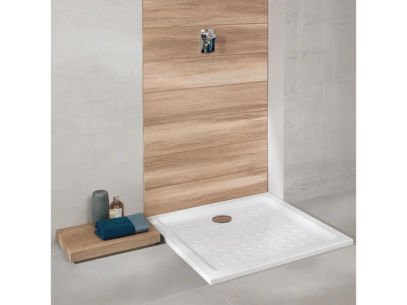 pack receveur 90 x 90 Villeroy & boch O Novo ceramique carré blanc avec bonde D90 et robinetterie