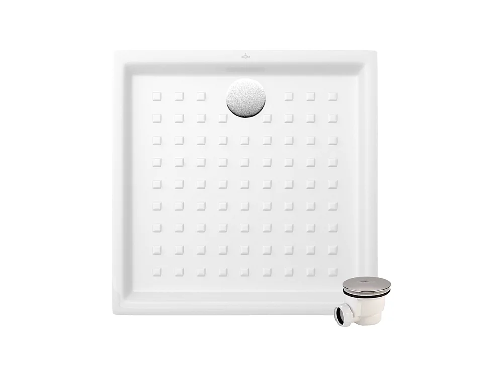 Pack receveur 100 x 100 VILLEROY ET BOCH O Novo ceramique carré blanc avec bonde D90