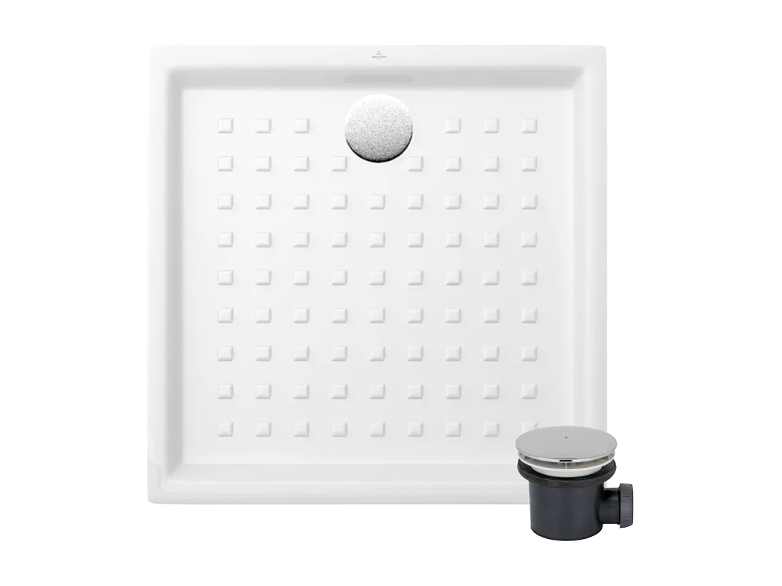 Pack receveur 100 x 100 VILLEROY ET BOCH O Novo ceramique carré blanc avec bonde D90