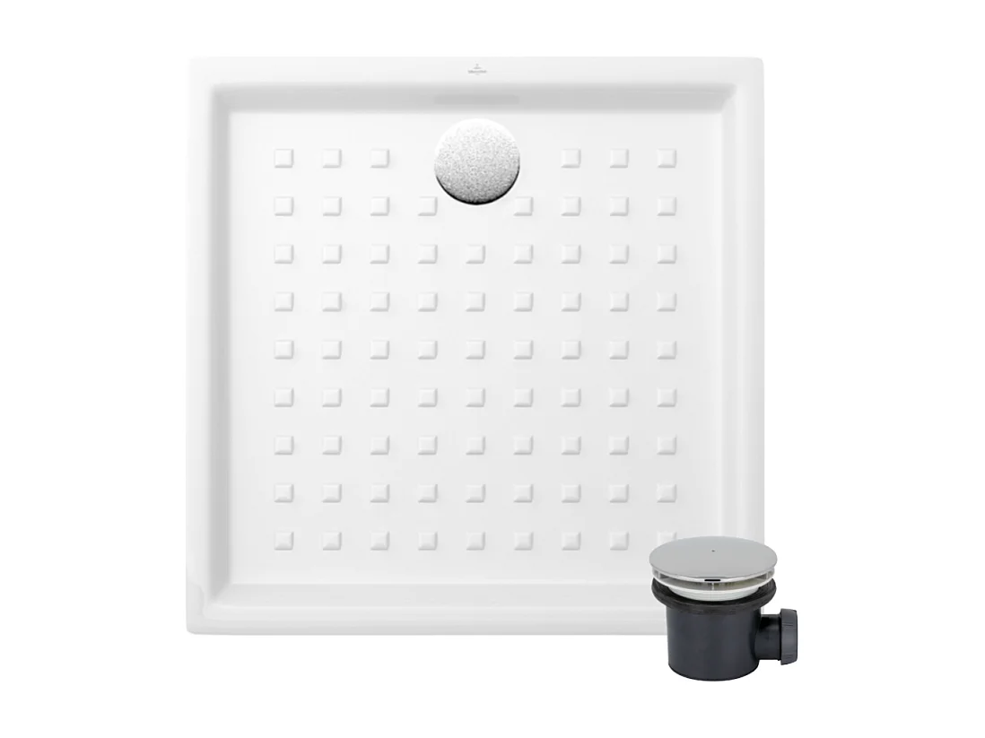 Pack receveur 100 x 100 VILLEROY ET BOCH O Novo ceramique carré blanc avec bonde D90