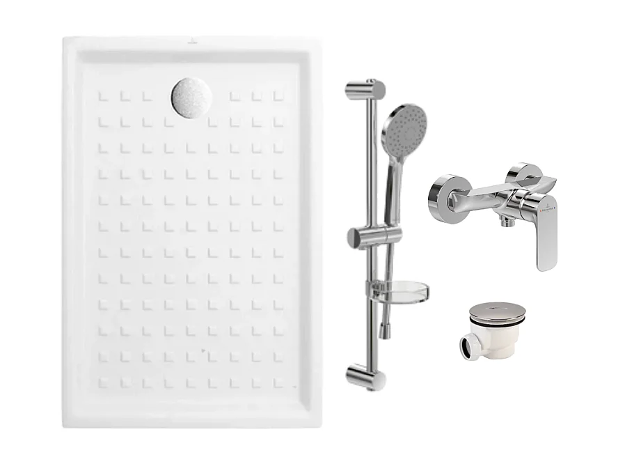 Pack receveur 120 x 90 VILLEROY ET BOCH O Novo céramique rectangle blanc avec bonde D90 et robinetterie