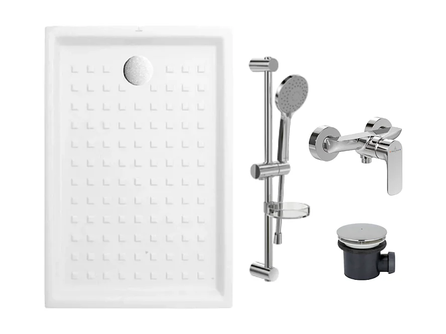 Pack receveur 120 x 90 VILLEROY ET BOCH O Novo céramique rectangle blanc avec bonde D90 et robinetterie