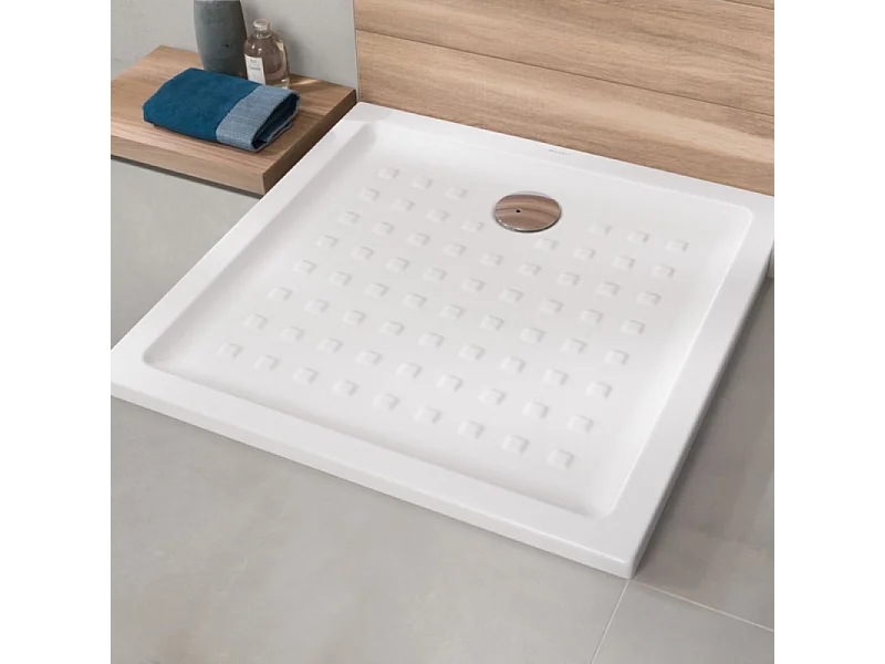 Pack receveur 90 x 90 Villeroy & boch O Novo ceramique carré blanc avec bonde D90
