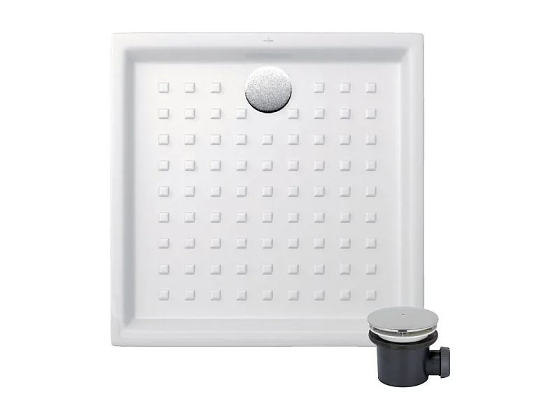 Pack receveur 90 x 90 Villeroy & boch O Novo ceramique carré blanc avec bonde D90