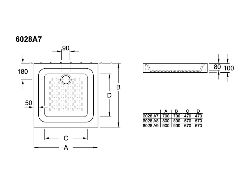 Pack receveur 70 x 70 VILLEROY ET BOCH O Novo ceramique carré blanc avec bonde D90 et robinetterie