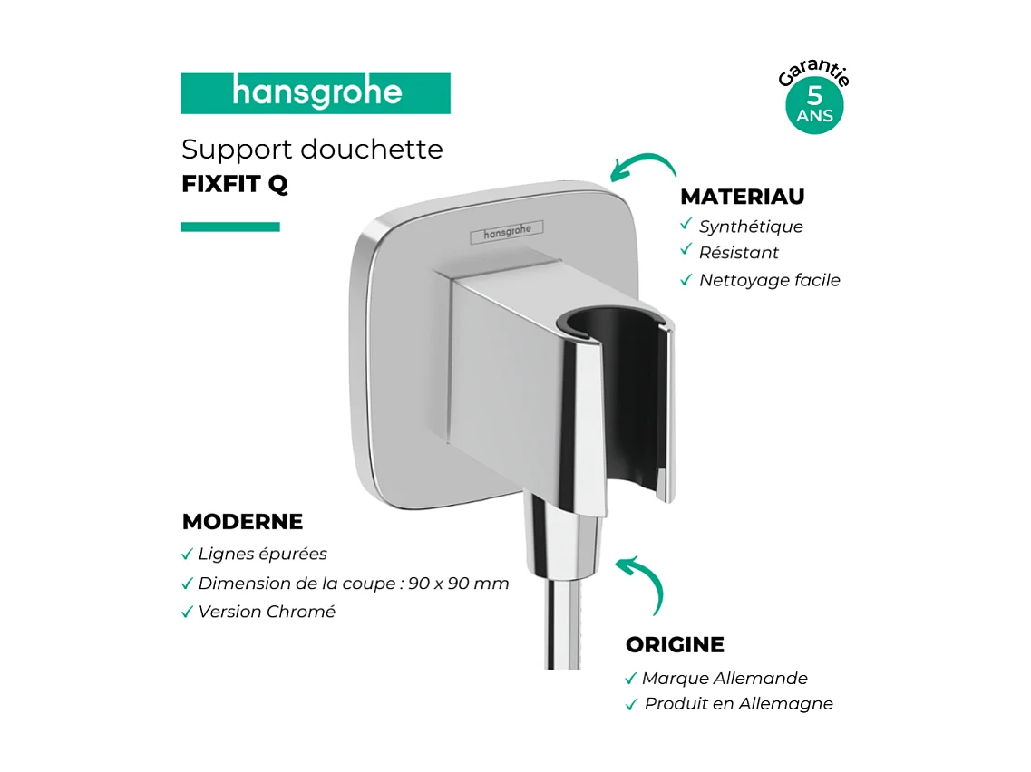 Support de douchette HANSGROHE FixFit Q Aspect doré poli