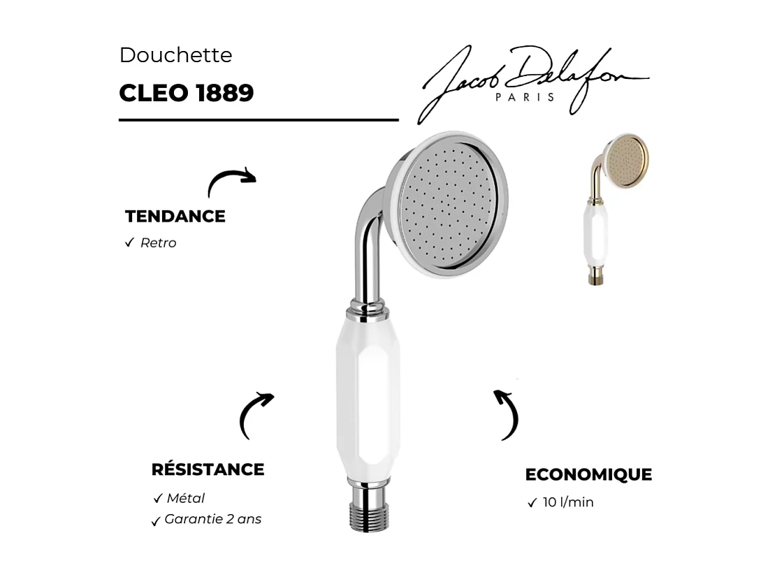 Pommeau de douche JACOB DELAFON Cléo 1889 or