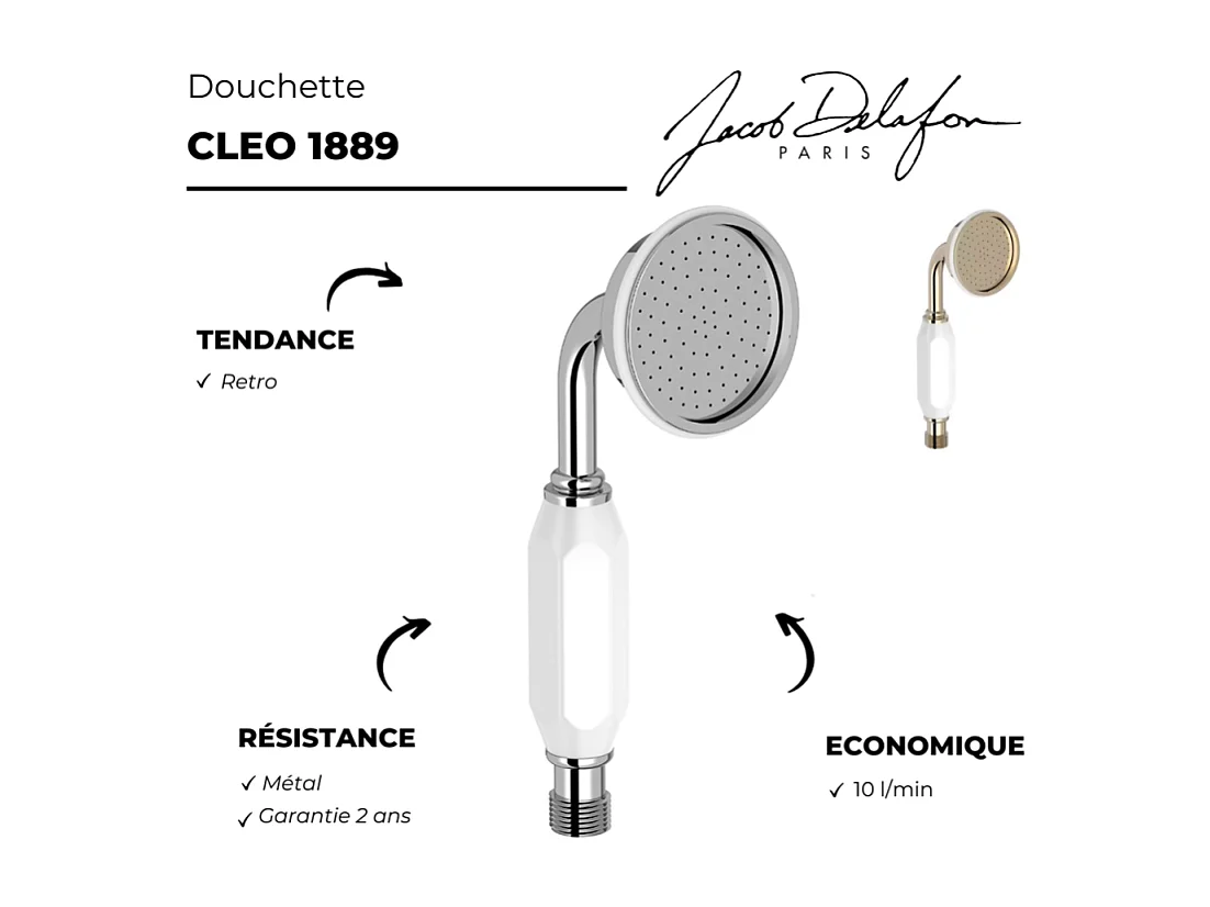 Pommeau de douche JACOB DELAFON Cléo 1889 or