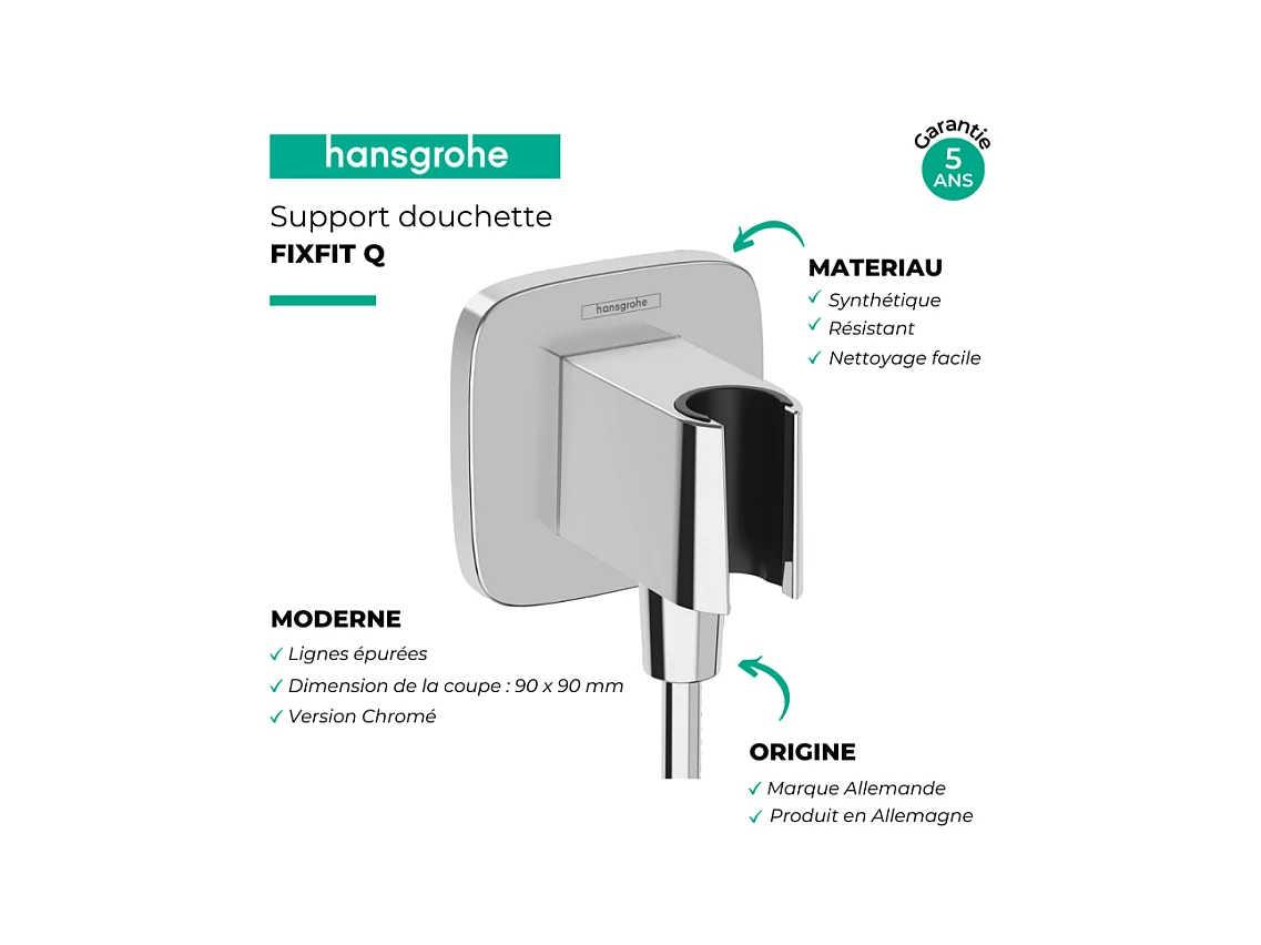 Support de douchette HANSGROHE FixFit Q Blanc mat