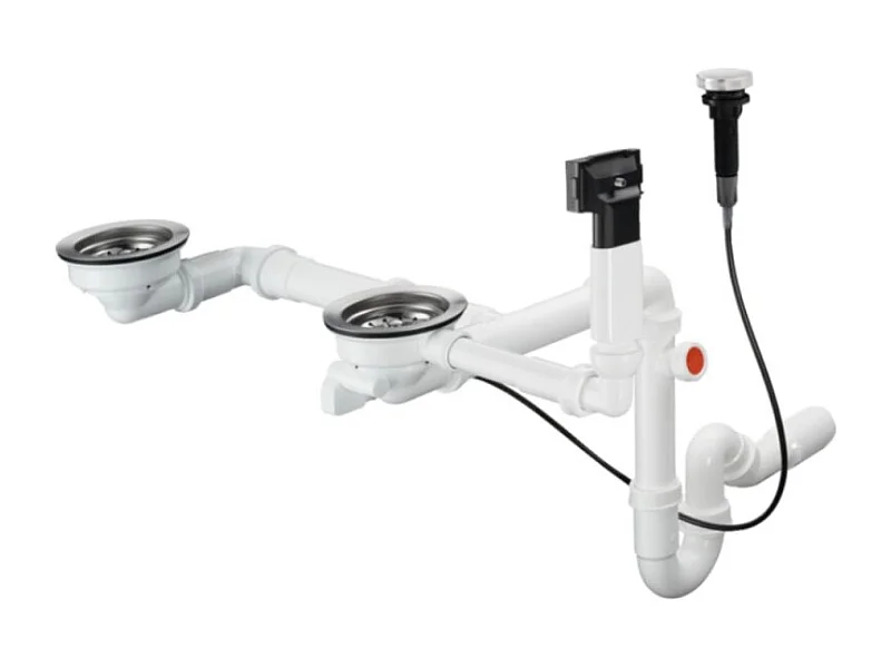 Vidage automatique pour évier 2 bacs granite HANSGROHE D17-10 inox