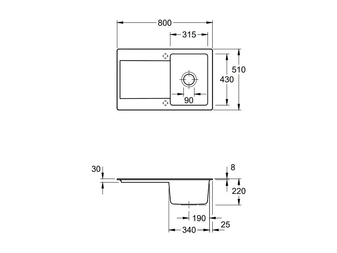 Evier une cuve avec égouttoir rectangle VILEROY ET BOCH Siluet 45 blanc alpin 800x510mm