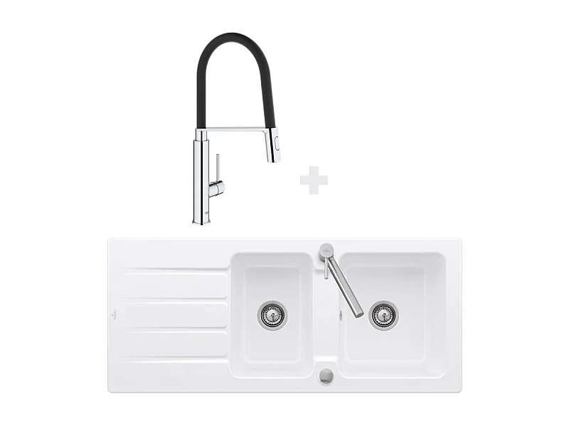 Evier 116 x 51 cm VILLEROY ET BOCH Architectura 80 Blanc + Robinet cuisine GROHE Concetto