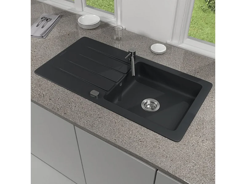 Evier 1 bac VILLEROY ET BOCH Architectura 60 Pure Black avec vidage automatique