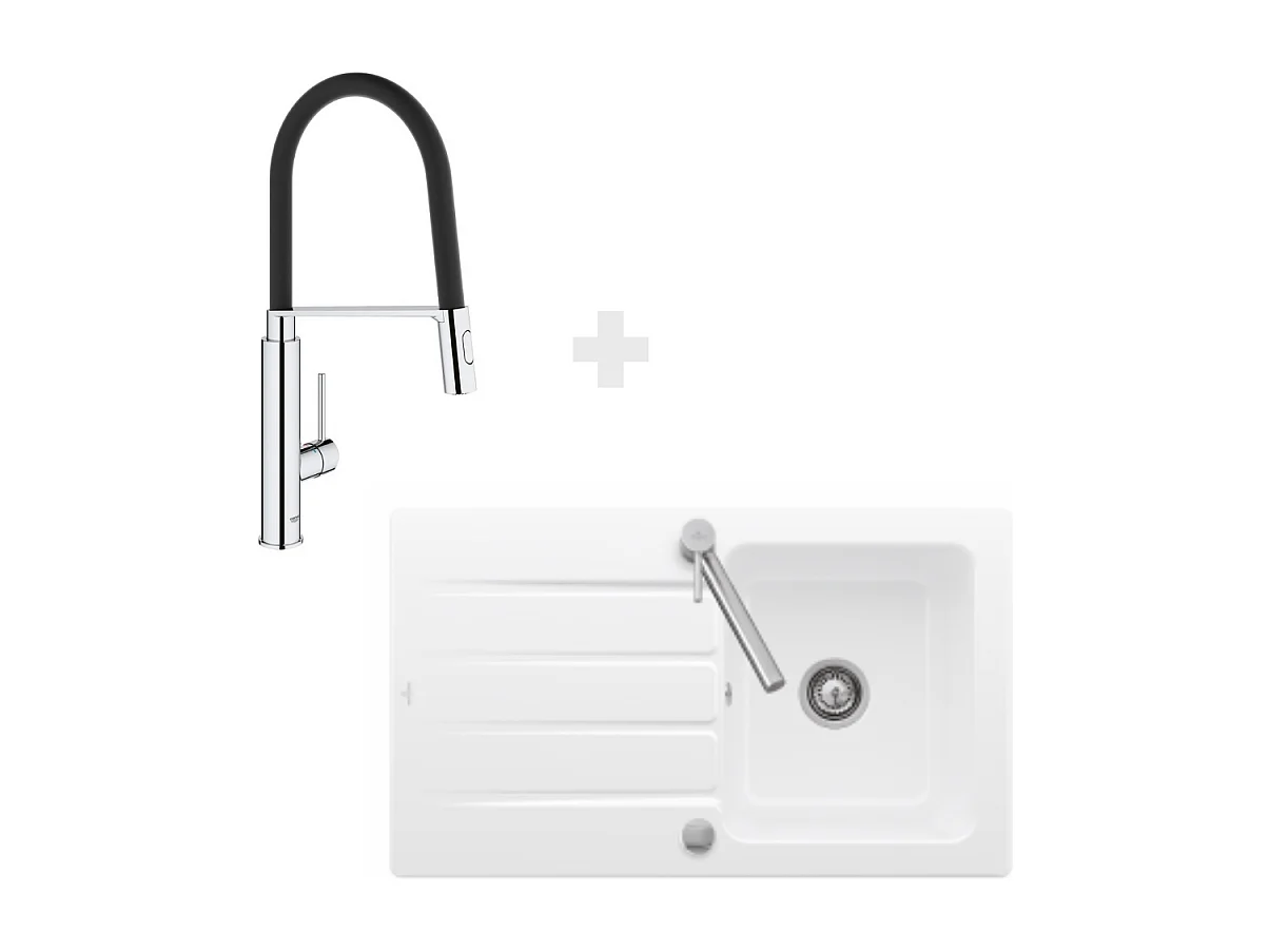 Evier 86 x 51 cm VILLEROY ET BOCH Architectura 50 Blanc + Robinet cuisine GROHE Concetto