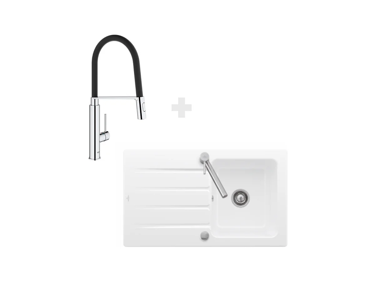 Evier 86 x 51 cm VILLEROY ET BOCH Architectura 50 Blanc + Robinet cuisine GROHE Concetto