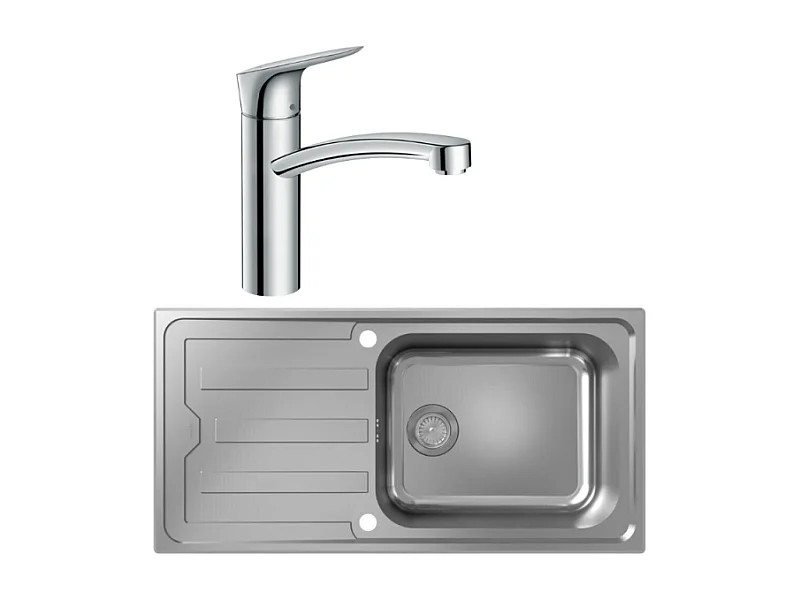 Evier 1 bac HANSGROHE S44 inox + robinet de cuisine HANSGROHE Logis M31 160 chromé