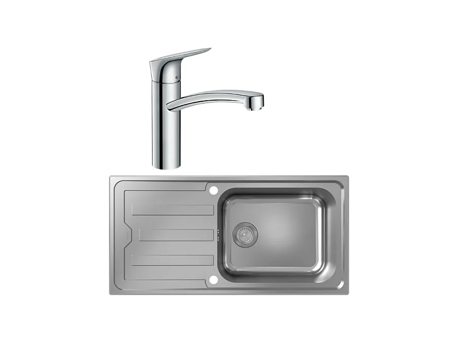 Evier 1 bac HANSGROHE S44 inox + robinet de cuisine HANSGROHE Logis M31 160 chromé
