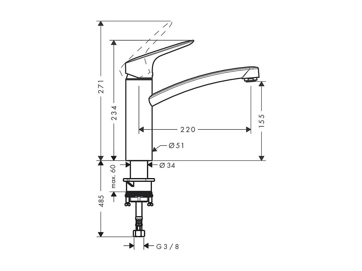Evier 1 bac HANSGROHE S44 inox + robinet de cuisine HANSGROHE Logis M31 160 chromé