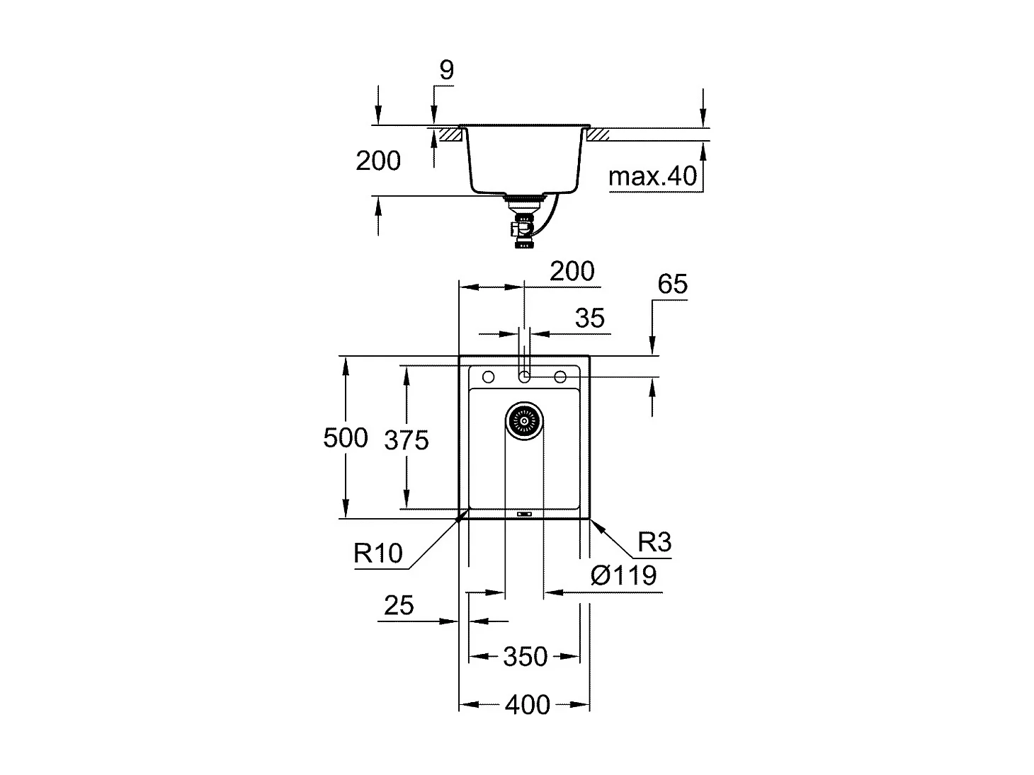 GROHE Evier 1 bac composite K700 Noir Granite 31650AP0