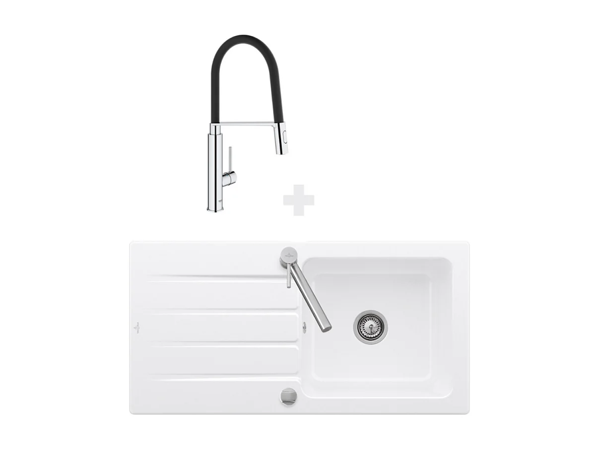 Evier 100 x 51 cm VILLEROY ET BOCH Architectura 60 Blanc + Robinet cuisine GROHE Concetto