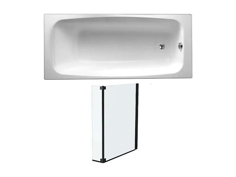 Lot baignoire droite 170 X 75 JACOB DELAFON Diapason fonte + pare-bain noir mat