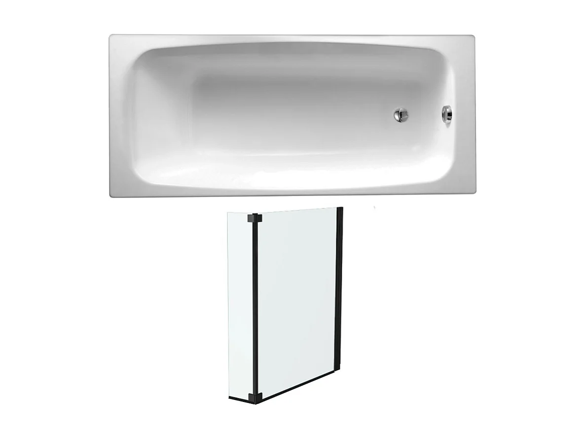 Lot baignoire droite 170 X 75 JACOB DELAFON Diapason fonte + pare-bain noir mat