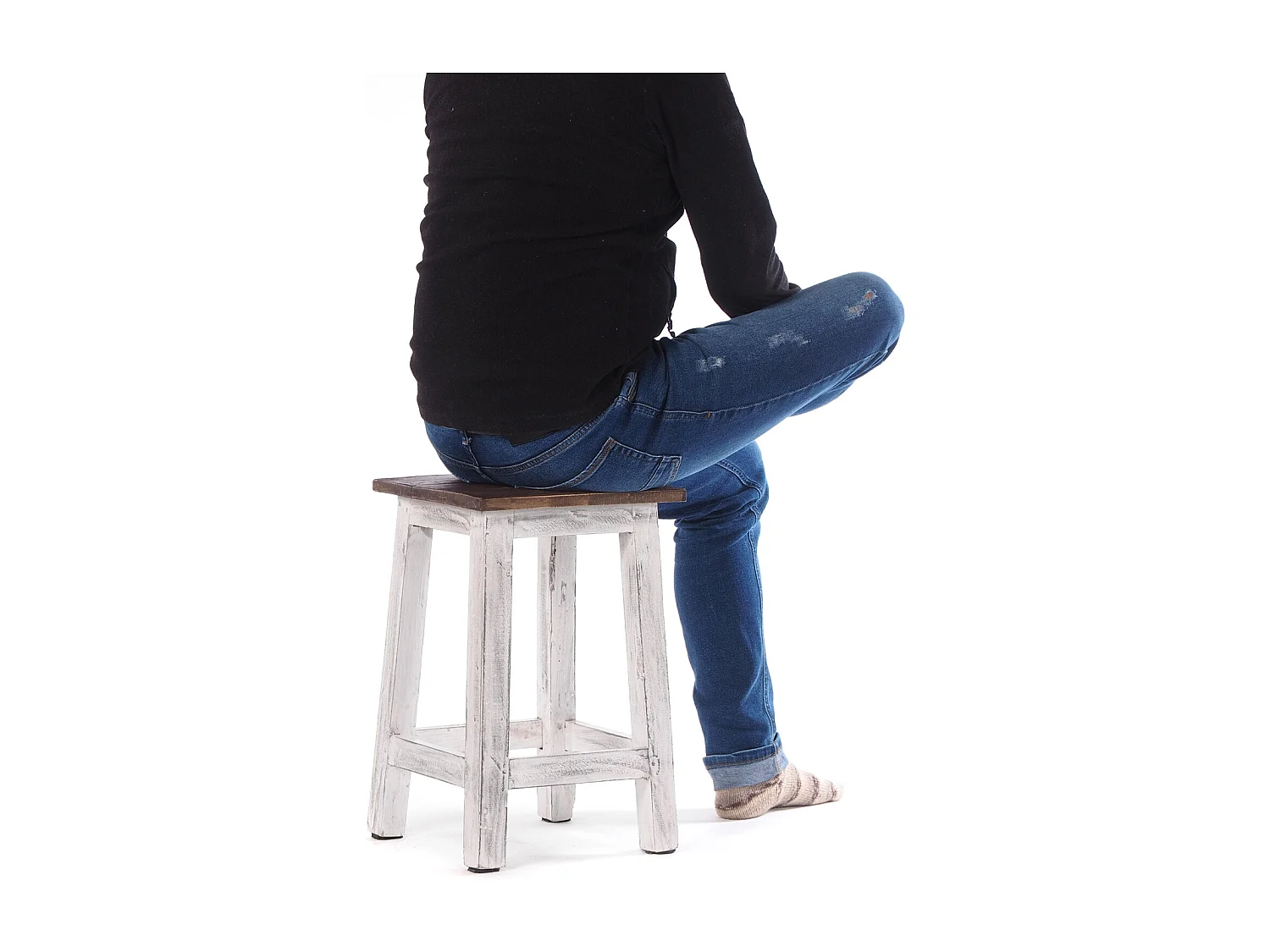 TABOURET MADERO bois de recyclage 05 weiß-natur