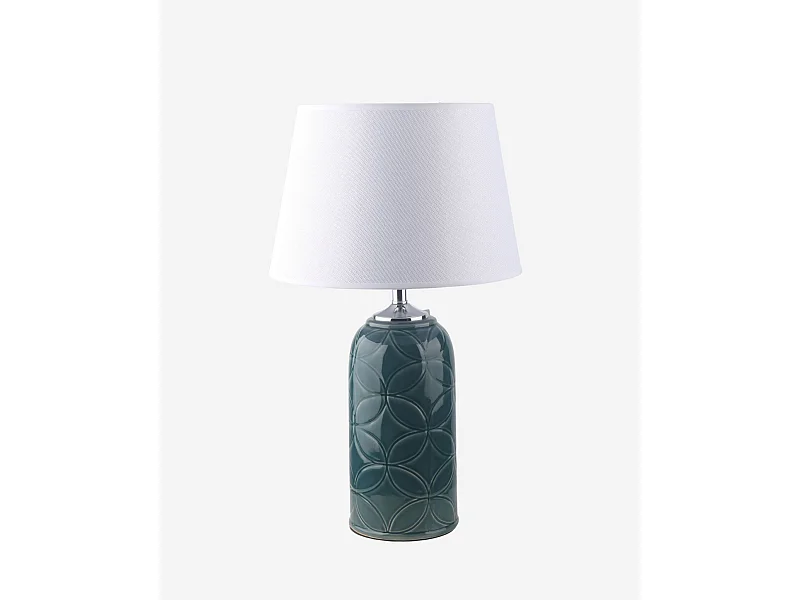 Lampada da Tavolo Verde in Ceramica con Paralume Bianco Stile Vintage Attacco E27