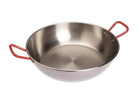 Polierte Stahlpfanne LA IDEAL 10008C - 38cm tief mit roten Seitengriffen