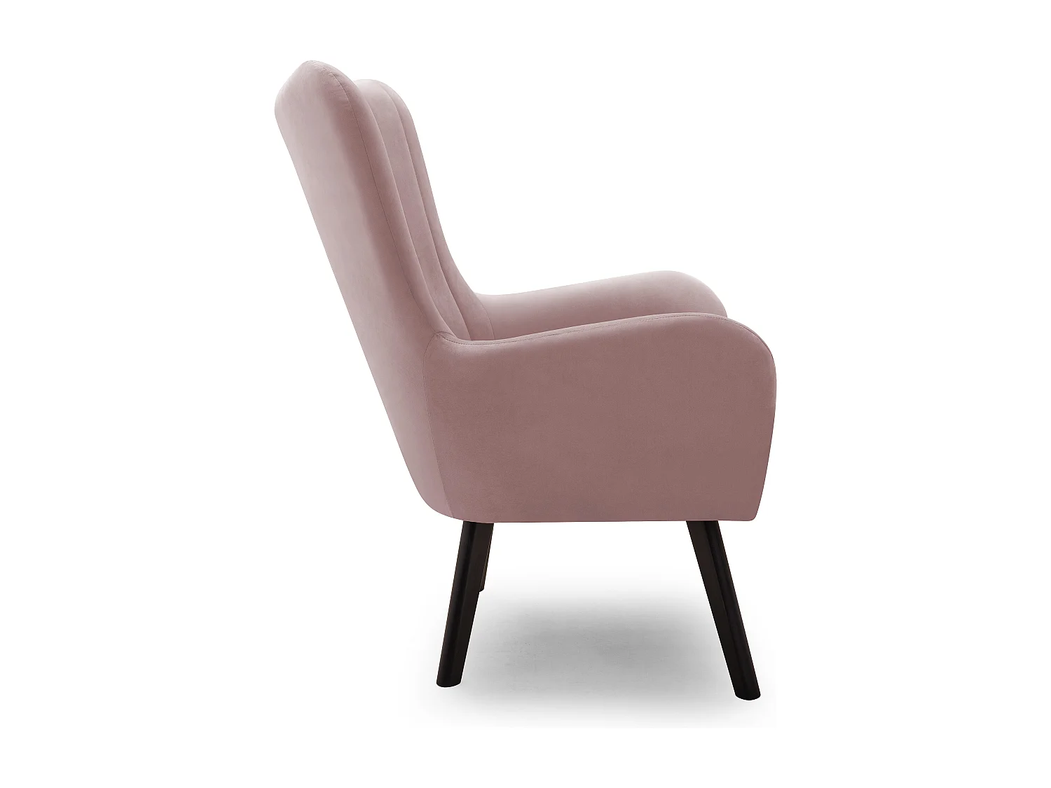 Ted fauteuil van Velluto – Elegante fluwelen stoel, hoge rugleuning, brede zitting, zwarte houten poten, 76x78x100 cm, Poederroze