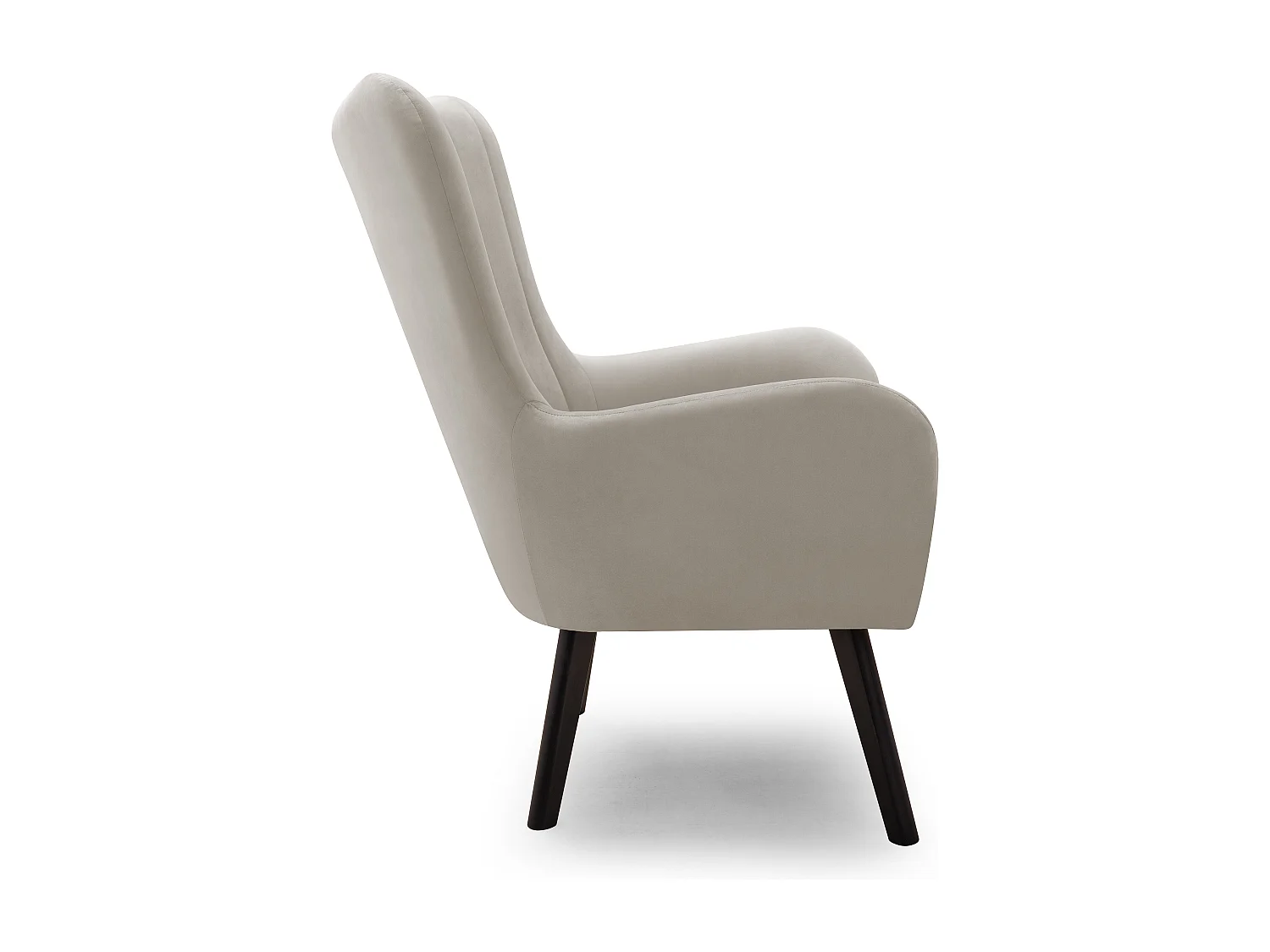 Ted fauteuil van Velluto – Elegante fluwelen stoel, hoge rugleuning, brede zitting, zwarte houten poten, 76x78x100 cm, Lichtgrijs