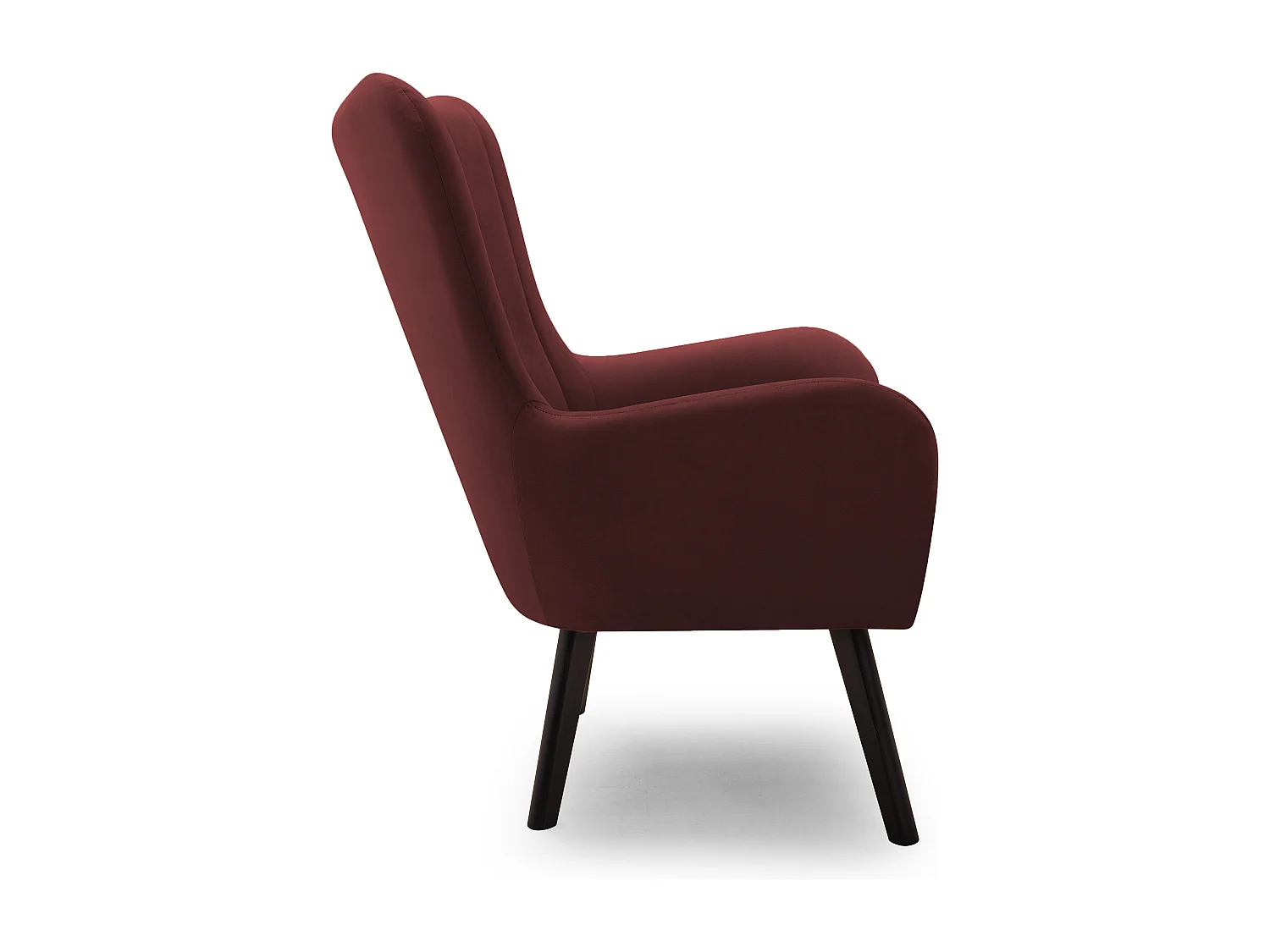 Ted fauteuil van Velluto – Elegante fluwelen stoel, hoge rugleuning, brede zitting, zwarte houten poten, 76x78x100 cm, Kastanjebruin