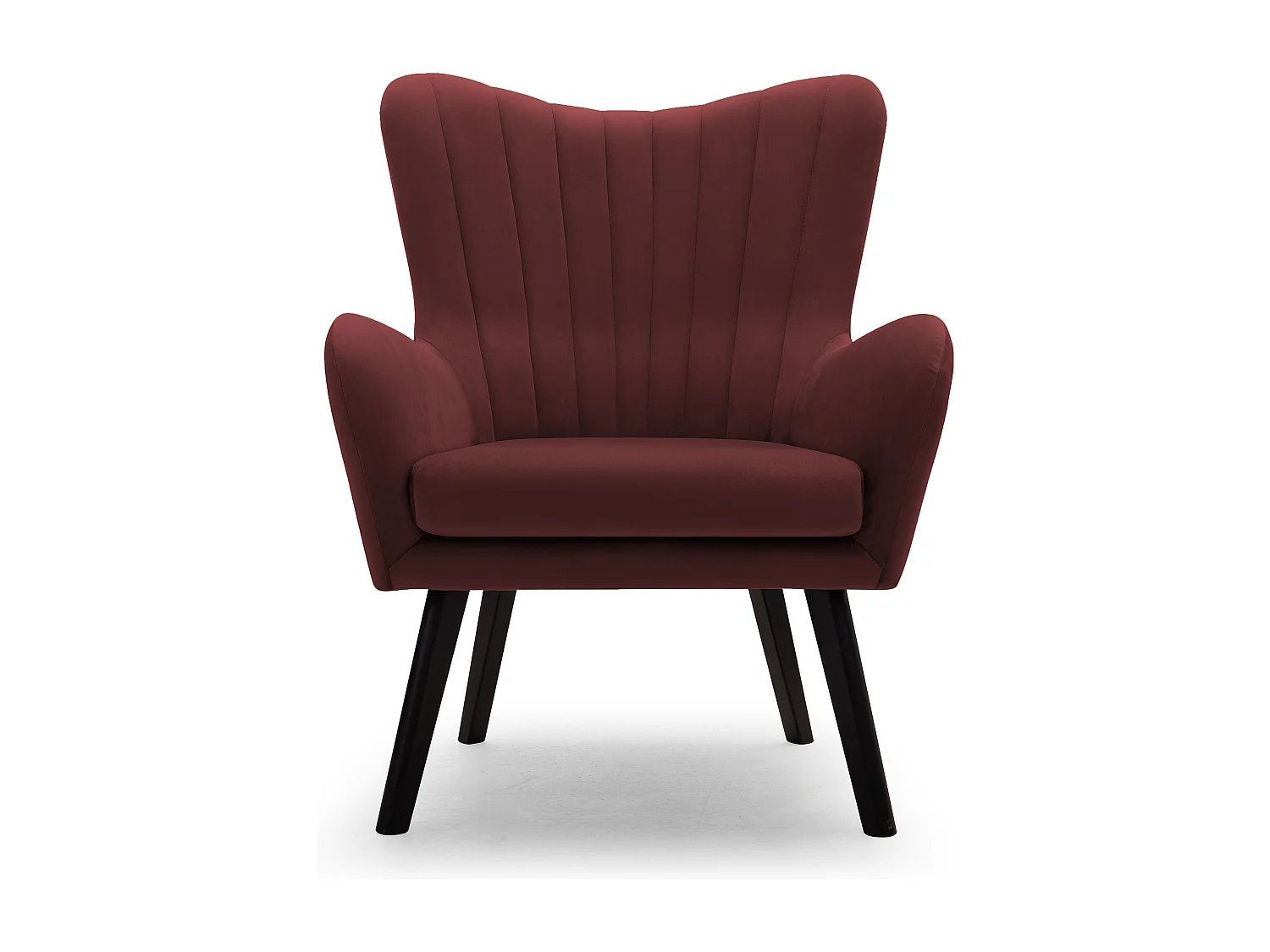 Ted fauteuil van Velluto – Elegante fluwelen stoel, hoge rugleuning, brede zitting, zwarte houten poten, 76x78x100 cm, Kastanjebruin