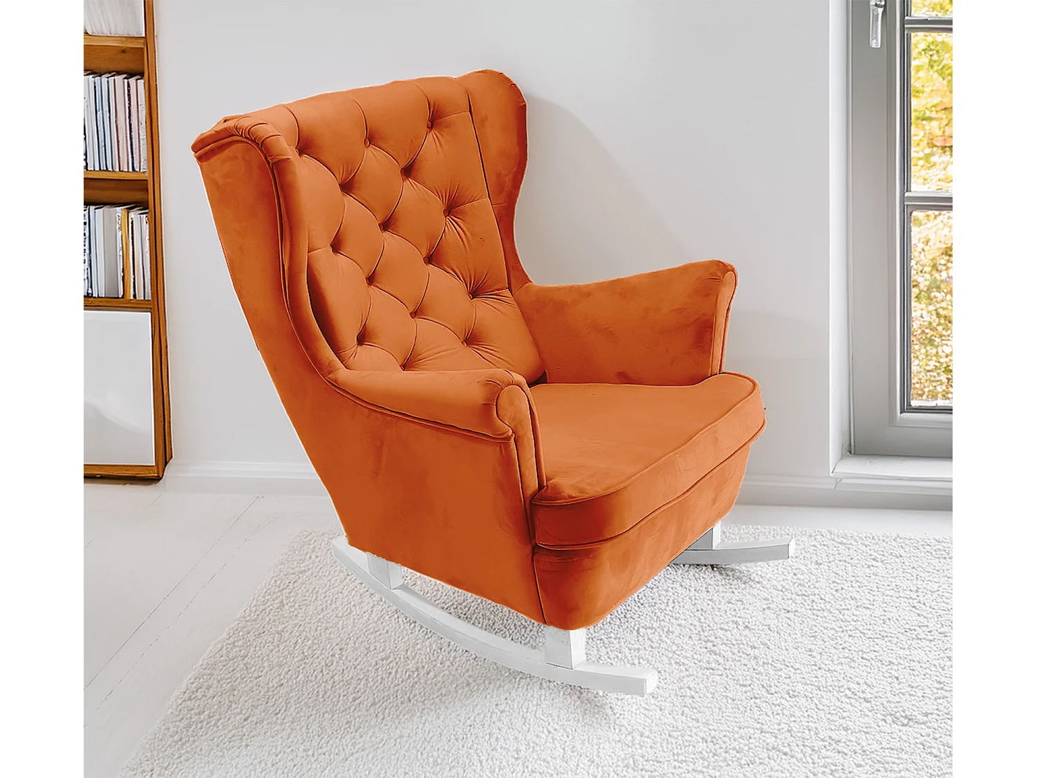 Ted fauteuil van Velluto – Elegante fluwelen stoel, hoge rugleuning, brede zitting, zwarte houten poten, 76x78x100 cm, Kastanjebruin