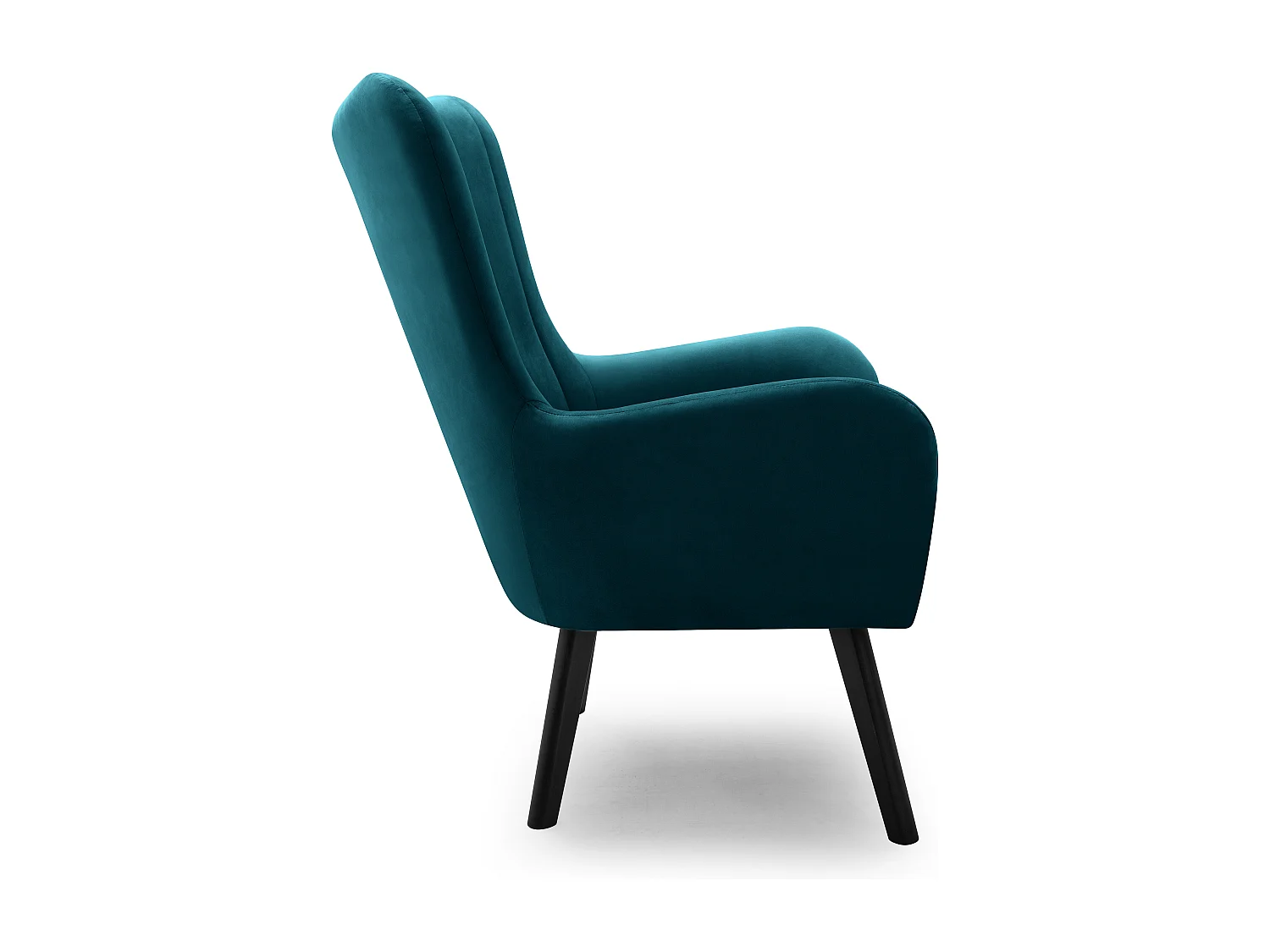 Ted fauteuil van Velluto – Elegante fluwelen stoel, hoge rugleuning, brede zitting, zwarte houten poten, 76x78x100 cm, Turquoise