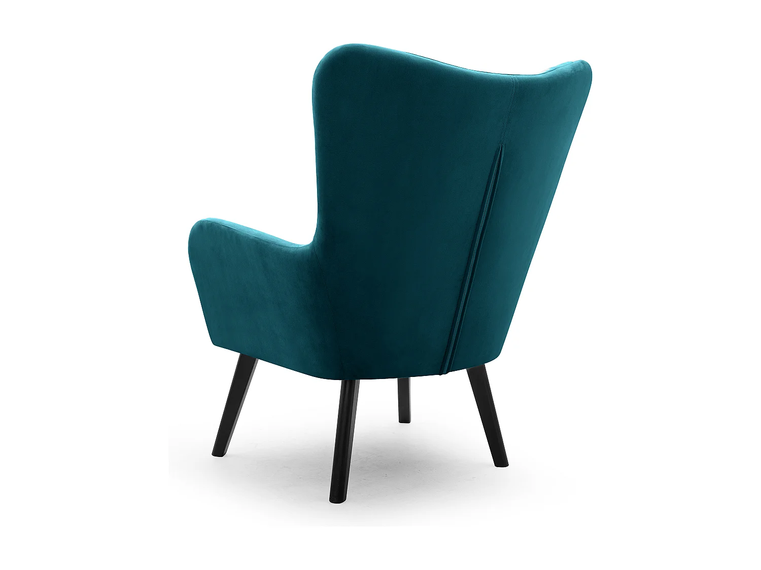 Ted fauteuil van Velluto – Elegante fluwelen stoel, hoge rugleuning, brede zitting, zwarte houten poten, 76x78x100 cm, Turquoise